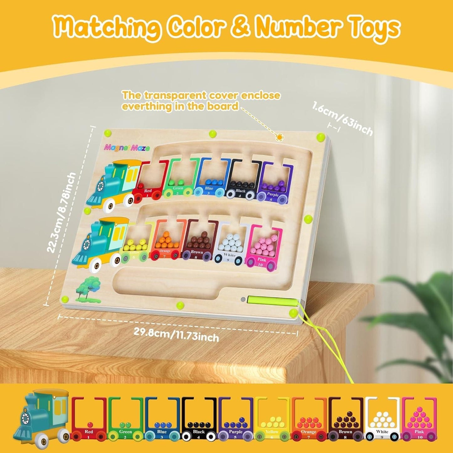 Reetrix Magnetic Color & Number Maze Montessori Wooden Puzzle Game Board