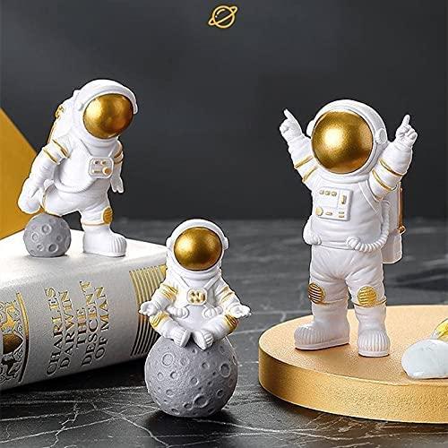 Reetrix Astronaut Spaceman Statue Ornament Home Office Desktop Figurine Decors Set of 3 - Golden