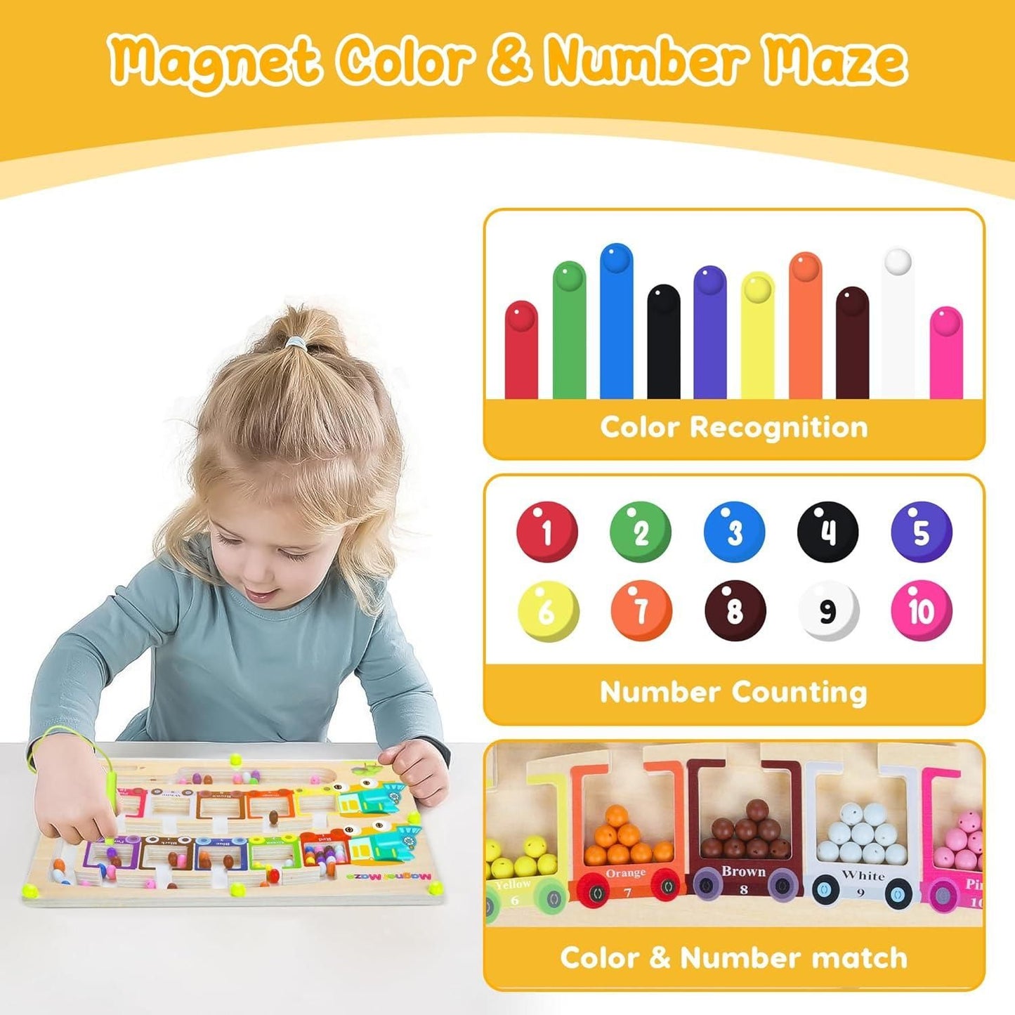 Reetrix Magnetic Color & Number Maze Montessori Wooden Puzzle Game Board