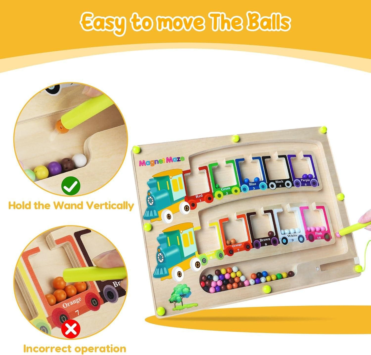 Reetrix Magnetic Color & Number Maze Montessori Wooden Puzzle Game Board