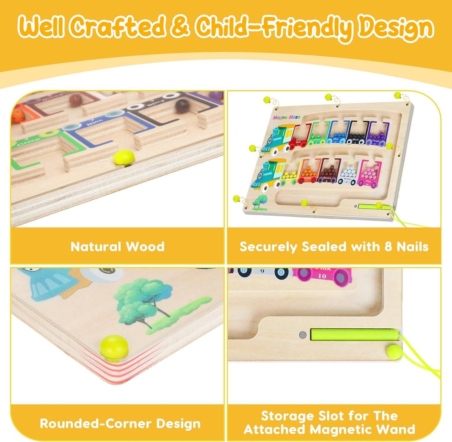 Reetrix Magnetic Color & Number Maze Montessori Wooden Puzzle Game Board