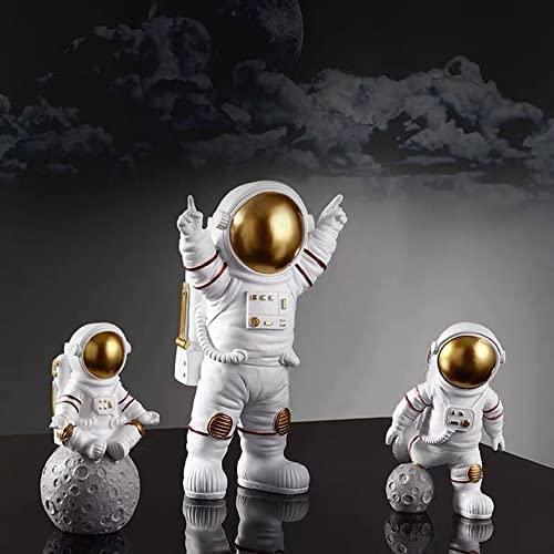 Reetrix Astronaut Spaceman Statue Ornament Home Office Desktop Figurine Decors Set of 3 - Golden