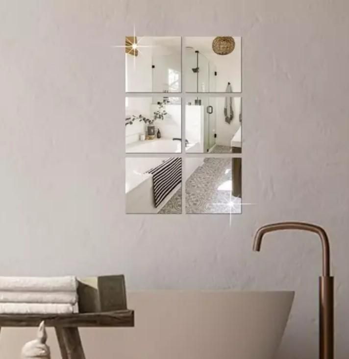 Reetrix 4 Big Square Silver 3D Acrylic Mirror Wall Sticker