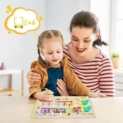 Reetrix Magnetic Color & Number Maze Montessori Wooden Puzzle Game Board