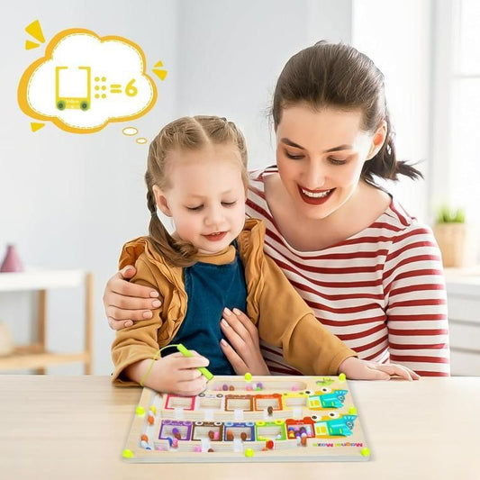 Reetrix Magnetic Color & Number Maze Montessori Wooden Puzzle Game Board