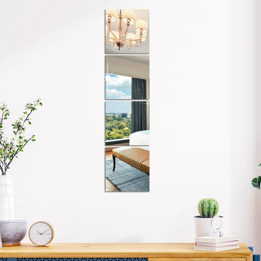 Reetrix 4 Big Square Silver 3D Acrylic Mirror Wall Sticker