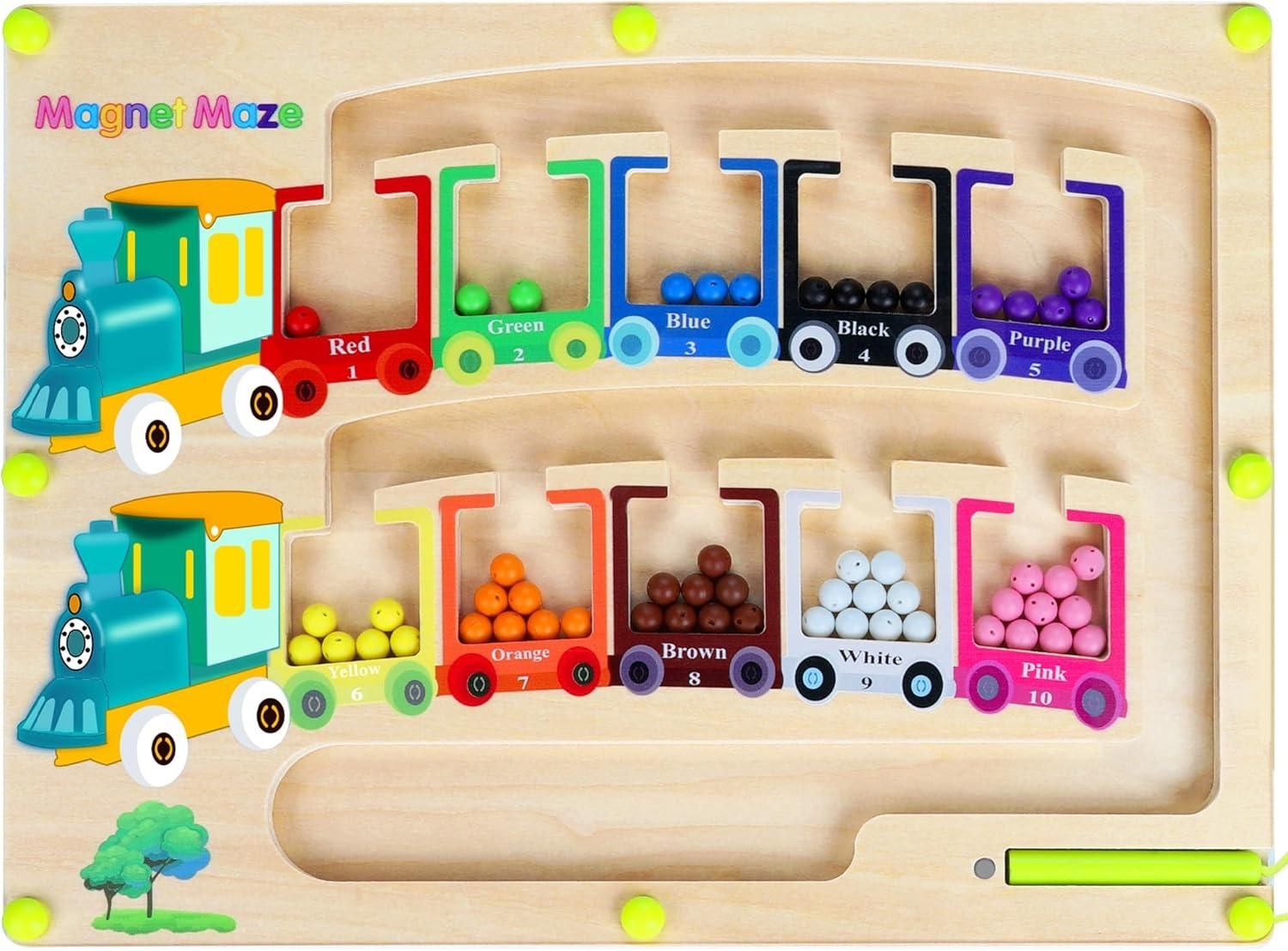 Load video: Reetrix Magnetic Color &amp; Number Maze Montessori Wooden Puzzle Game Board
