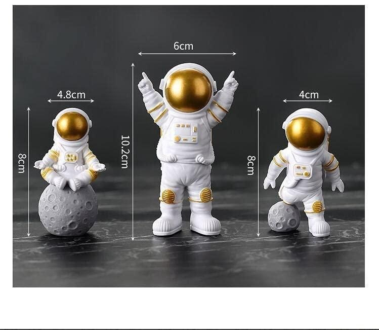 Reetrix Astronaut Spaceman Statue Ornament Home Office Desktop Figurine Decors Set of 3 - Golden