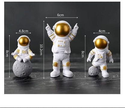Reetrix Astronaut Spaceman Statue Ornament Home Office Desktop Figurine Decors Set of 3 - Golden