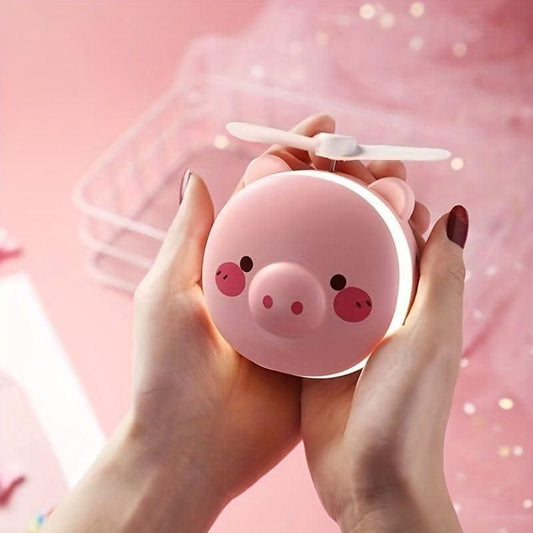 Reetrix Cartoon Cute Pig LED Lights Mirror Pocket Fan