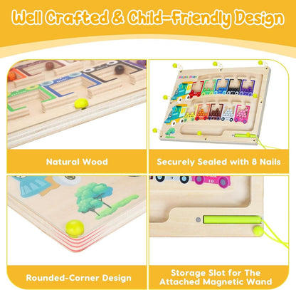 Reetrix Magnetic Color & Number Maze Montessori Wooden Puzzle Game Board